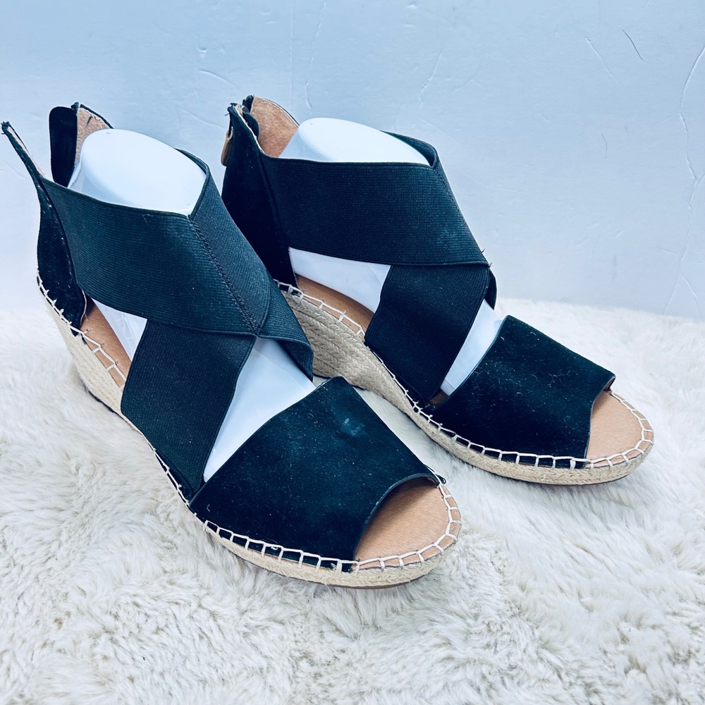 Gentle Souls‎ Kenneth Cole Black Espadrille Wedge Sandals Elastic Open Toe 11